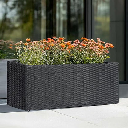 LEWIS&WAYNE Large Rectangular Block Planter Box Handmade Wicker Tall Planters for Outdoor Plants with Removable Liners Modern Planter for Indoor Outdoor Patio Deck - Black, 30''x12''x16''