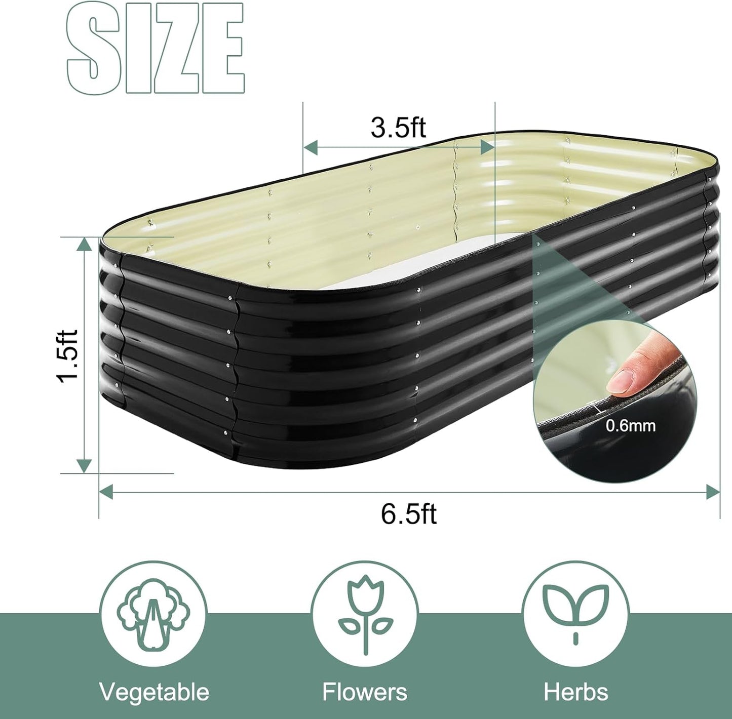 Galvanized Steel Raised Garden Bed 8x2ft Oval - 17" Tall 9-in-1 Modular Planter Box for Vegetables/Flowers, Rust-Proof Metal Outdoor Planters Rubber Edging (Black)