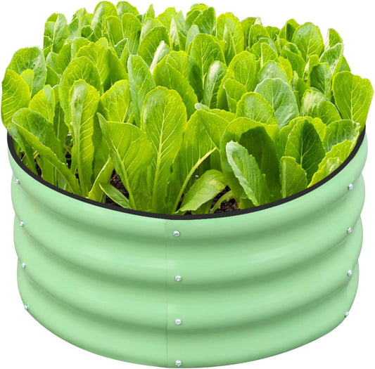 SnugNiture 2x2x1ft Round Galvanized Raised Garden Bed Kit Outdoor, Metal Planter Box for Planting Plants Vegetables, Green