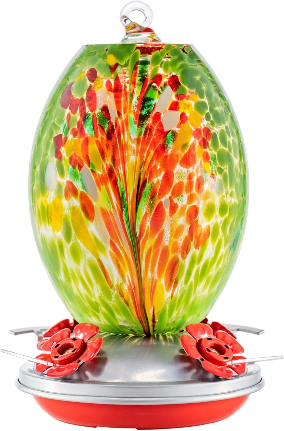 Muse Garden Glass Humming Bird Feeders for Outdoors - 27OZ Blown Glass Hummingbird Feeder - Unique Gift for Mom Women Grandparents, Outdoors Hanging Garden Decor, Ant Moat & Brush, Green Floral