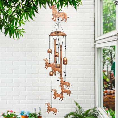 Dachshund Wind Chimes for Outside, Metal Windchimes Outdoors Birthday Gifts for Women Memorial Sympathy Wind Chimes for Patio Garden Yard