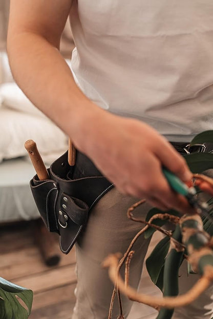 Garden Florist Tool Belt for Men | Leather Tool Belt for Women | Handmade Belt for Gardener, Electrician, and Carpenter | Leather Florist Belt (Brown CrazyHorse) (Black crazy-horse, one size)