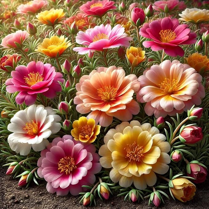 Moss Rose Mix Seeds – Annual Flower (Portulaca grandiflora) | Drought-Tolerant Ground Cover, Vibrant Blooms in Multiple Colors