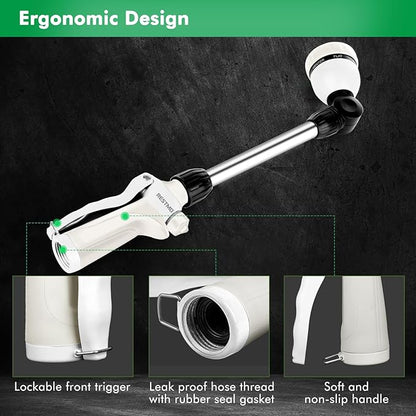 RESTMO Metal Watering Wand, Heavy Duty Garden Hose Wand with 180° Swivel Ratcheting Head, 16'' Hose Nozzle Sprayer with 7 Spray Patterns and Flow Control, for Water Hanging Baskets and Shrubs, White