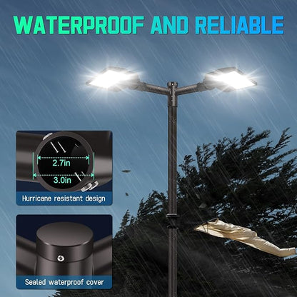 Mounting Bracket Tenon Adapter, Solid Heavy Duty Double Horizontal for Round Pole 2-3/8"0.D. Twin Spoke Extended Bracket Arm for Slip Fitter Parking Lot Light Mount Street Shoebox Lights