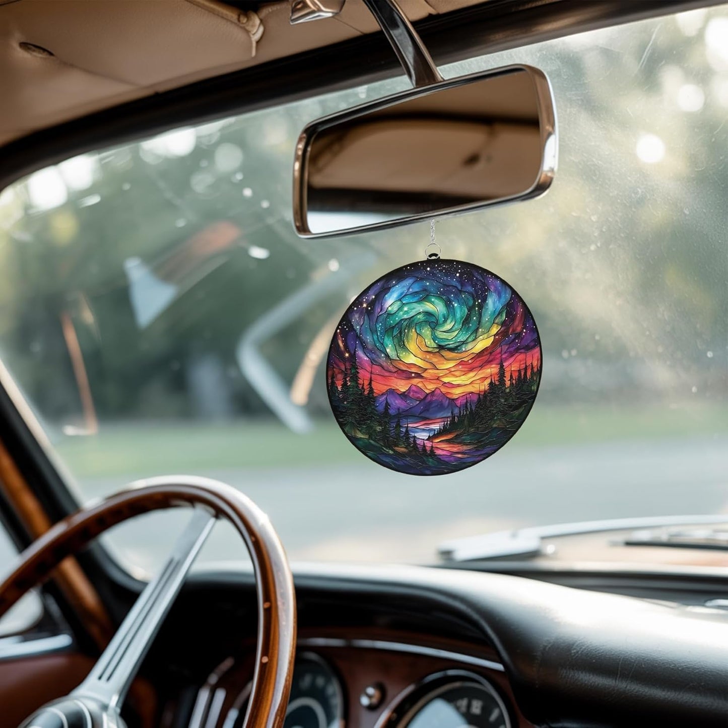 Northern Lights Aurora Acrylic Suncatcher Stained Glass Effect Window Car Hanging Christmas Ornament Indoor Outdoor Decor Garden Sun Catcher Panel for Nature Lover for Women Mom Grandma