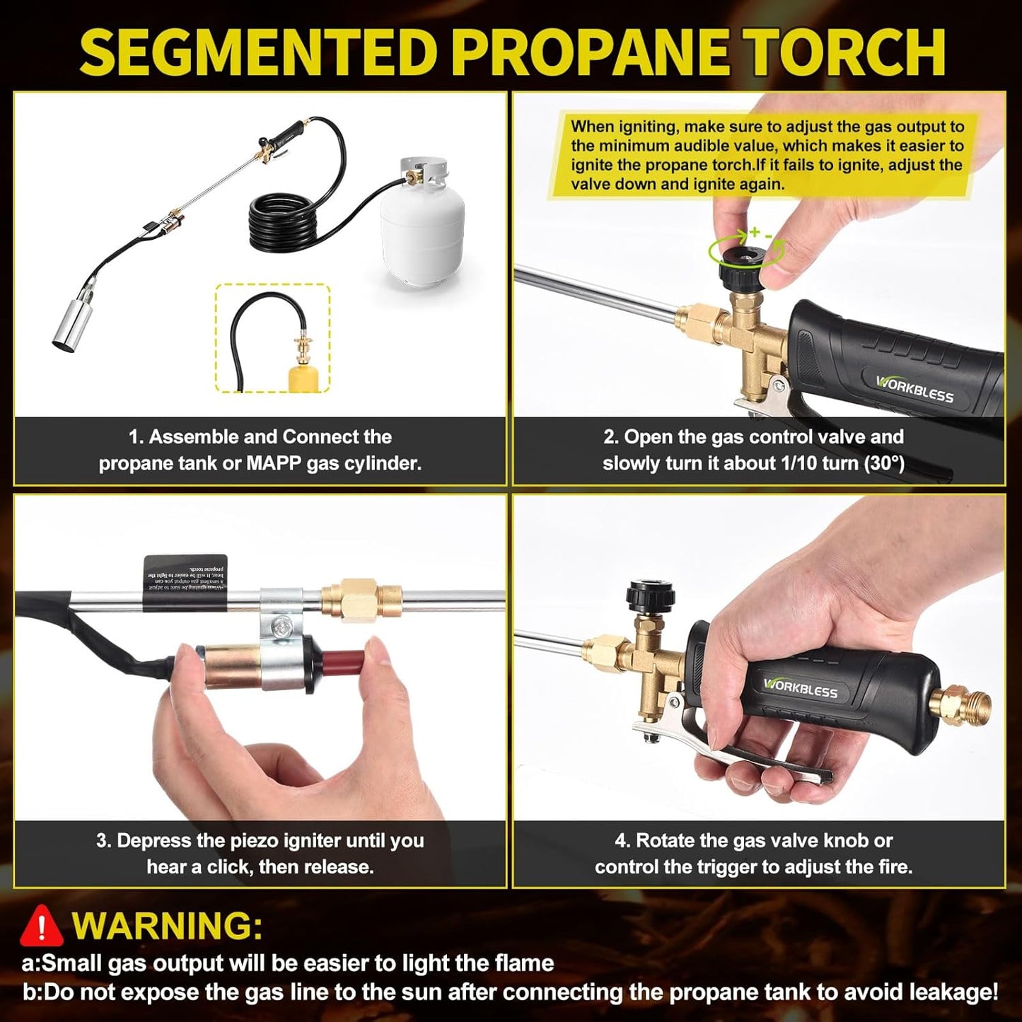 Propane Torch Weed Burner, Weed Torch with 10FT Hose, High Output 1,800,000 BTU Flame Thrower Kit with Flame Control and Adapter, Propane Torch for Weeds Burning, Snow Melting