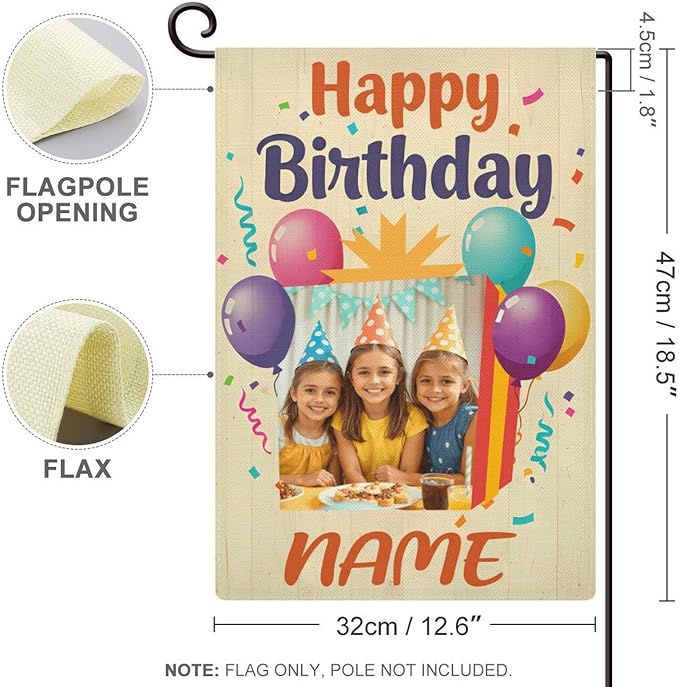 Custom Birthday Garden Flag for Outdoor Personalized Birthday Yard Flags Decor Customized Flag Add Your Own Picture/Text House Lawn Banner Double Sided Home Wall Decoration 12.5x18 28x40