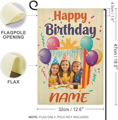 Custom Birthday Garden Flag for Outdoor Personalized Birthday Yard Flags Decor Customized Flag Add Your Own Picture/Text House Lawn Banner Double Sided Home Wall Decoration 12.5x18 28x40