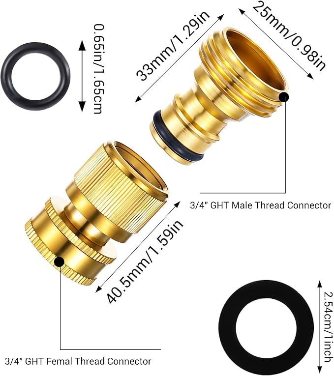 Garden Hose Quick Connector, 6 Sets Solid Brass Quick Connect 3/4 Inch GHT Thread Fitting Connect Kit No-Leak Water Hose Connectors (Female+Male)
