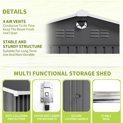 10x14 FT Outdoor Storage Shed,Metal Tool Sheds,Waterproof Outside Storage Shed,Large Storage Building with Lockable Door