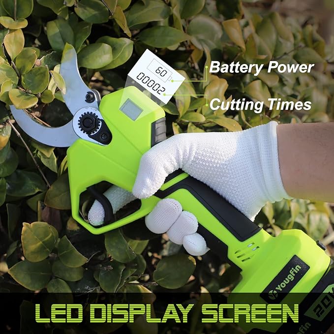 YOUGFIN Electric Pruning Shears 40mm (1.6 inch), Cordless Pruner Heavy Duty with LCD Display, 20V Power Scissors Brushless for Gardening, Battery Pruning Shears with SK5 Blades (2 * 2.0Ah)