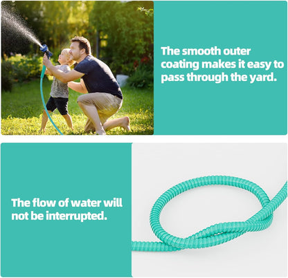 SPECILITE 25ft 304 Stainless Steel Garden Hose Metal, Heavy Duty Water Pipe with Nozzles for Yard, Outdoor - Flexible, Never Kink & Tangle, Puncture Resistant (Aqua)