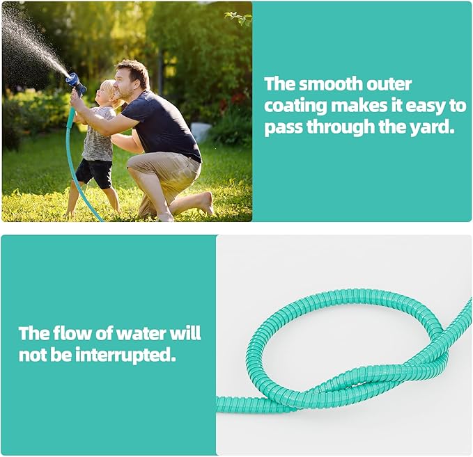 SPECILITE 50ft 304 Stainless Steel Garden Hose Metal, Heavy Duty Water Pipe with Nozzles for Yard, Outdoor - Flexible, Never Kink & Tangle, Puncture Resistant (Aqua)