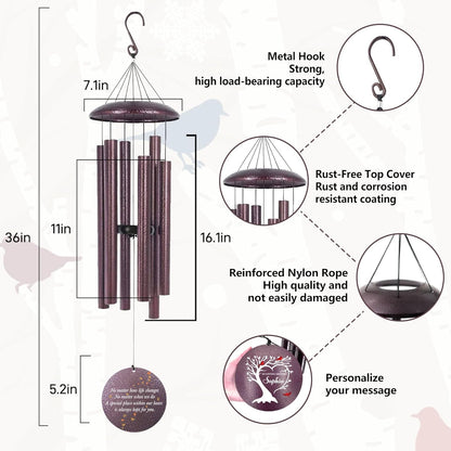 Personalized Cardinal Sympathy Wind Chimes, Deep Tone 30/36/45 inch Wind Chimes Sympathy Gifts for Loss of Loved One, in Loving Memory Windchimes for Loved Ones Lost, Garden Decor