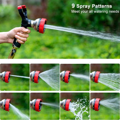 FANHAO Fireman Style Garden Hose Nozzle, Heavy Duty Metal Fire Water Nozzle with 9 Spray Patterns, High Power Hose Sprayer Nozzle with Lever Control for Garden Watering, Car & Pets Washing