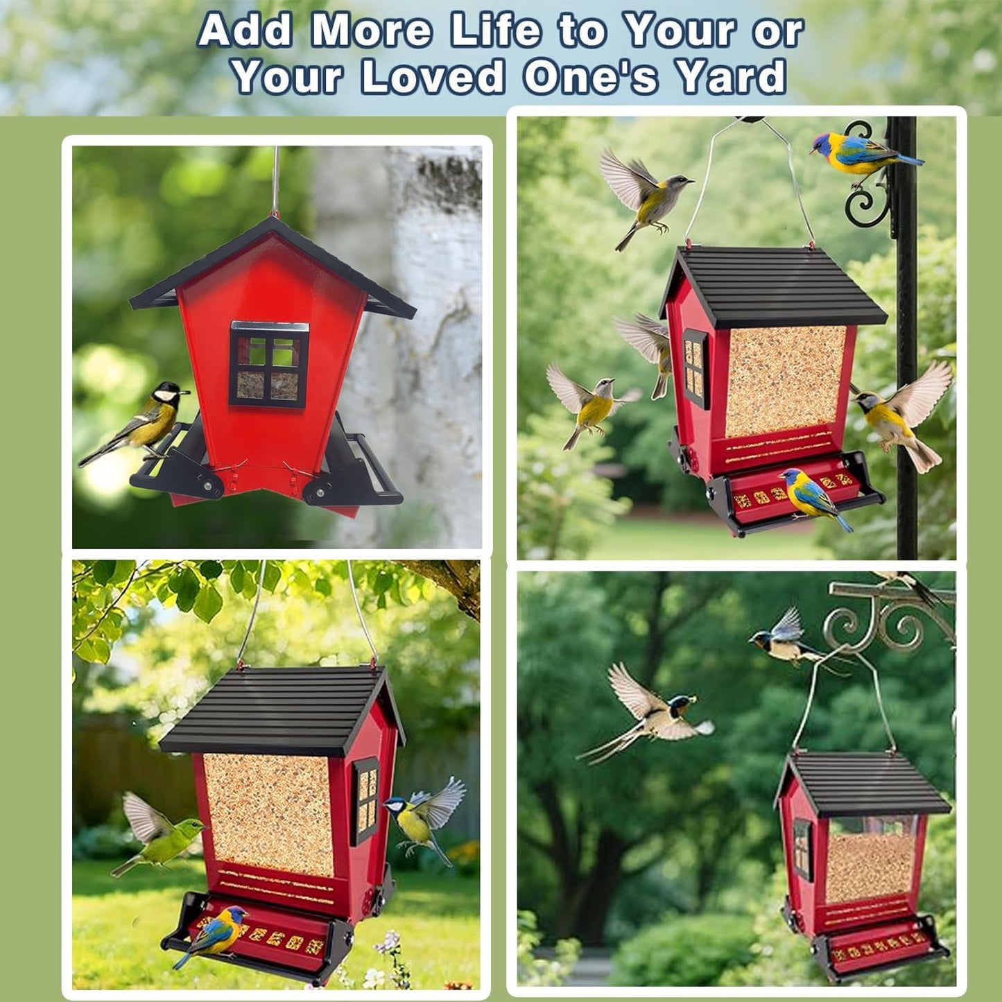 LSCQYYCC-Bird Feeder Squirrel Proof Metal Hanging for Outdoor Wild Bird Seed, with Bilateral Weight-Activated Perches, Large Feeder That Attracts Cardinals, Chickadees, and More Birds-One in red