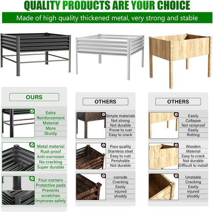 Galvanized Raised Garden Bed with Legs,48×48×32in Large Metal Elevated Raised Planter Box,Raised Garden Bed,1000lb Capacity with Drainage Holes for Vegetables Lawn Green Flowers, Fruits, Terrace
