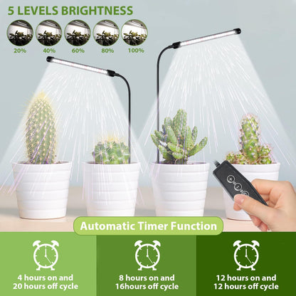 Juhefa Grow Light for Indoor Plants Growing, 6000K Full Spectrum Gooseneck Plant Lamp for Seedings Succulents Small Plants, Auto On/Off Timing & 5 Dimming, 4 Pack