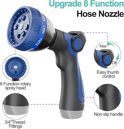 SPECILITE 50ft 304 Stainless Steel Garden Hose Metal, Heavy Duty Water Pipe with Nozzles for Yard, Outdoor - Flexible, Never Kink & Tangle, Puncture Resistant (Aqua)