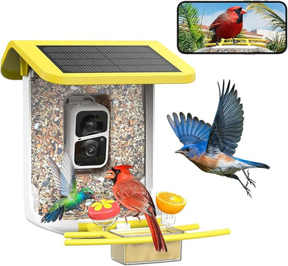 SMONET Bird Feeder with Camera B300-YE: Smart Birdhouse Camera AI Recognition Solar Powered,Outdoor Wireless WiFi Bird Feeder Watching Live Video,Funny Birthday Gifts for Mom Mother and Dad Father