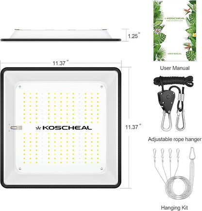 KOSCHEAL KT600 LED Grow Light Use with LM301B LEDs Sunlike Full Spectrum Grow Lights for Seedlings Indoor Plants Veg and Bloom Growing Lamps for 2x2ft Coverage Output 65W±5%