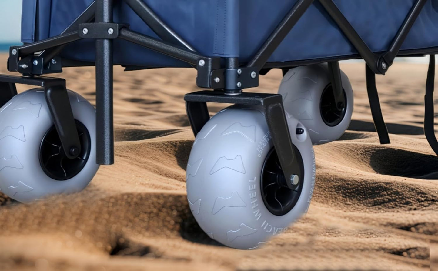 Beach Cart，Beach Wagon with Big Wheels for Sand，Retro Blue Style，Load-Bearing Capacity of 220 pounds,Suitable for Outdoor Camping Storage and Transportation（Blue）