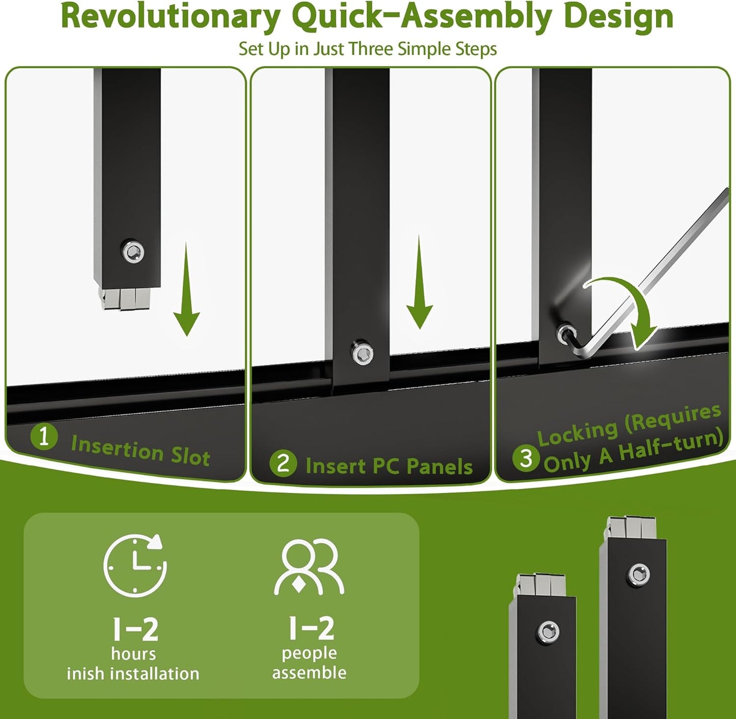 Wanan 14x8FT Greenhouses for Outdoors, Quick Assembly Polycarbonate Green House with UV Protection, Heavy Duty Windproof Aluminum Frame, Adjustable Roof Vent for Backyard or Outdoor Garden Use