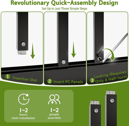 Wanan 16x8FT Greenhouses for Outdoors, Quick Assembly Polycarbonate Green House with UV Protection, Heavy Duty Windproof Aluminum Frame, Adjustable Roof Vent for Backyard or Outdoor Garden Use
