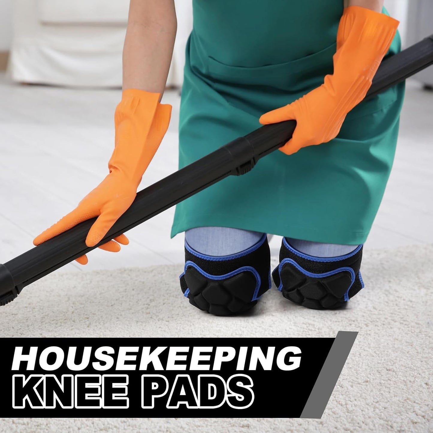 Wanlvhu Women Men Knee Pads for Gardening, House Cleaning, Construction Work, Volleyball, Adjustable Flooring Kneepads Kneeling Cushion with Thick EVA Foam Padding (Blue, Medium)