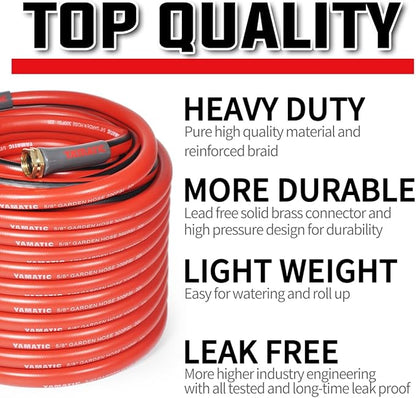 YAMATIC 50FT Garden Hose 5/8 Inch Heavy Duty Water Hose 300 PSI with 3/4 Inch GHT Brass Swivel Connectors – Flexible, Kink-Resistant, Leak-Free, All-Weather Use