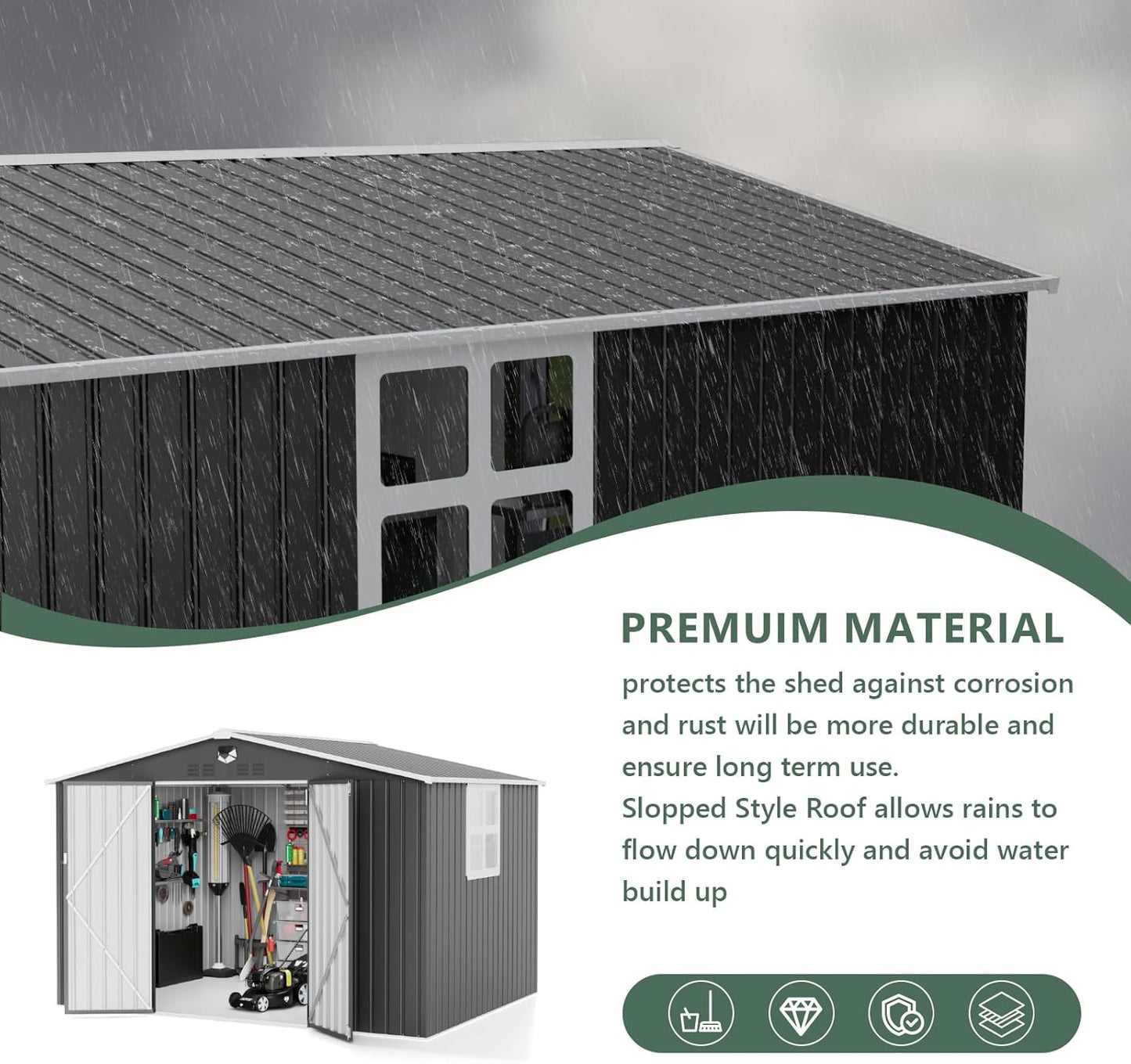 10x8 FT Metal Storage Shed with Window,Outdoor Storage Building,Large Backyard Sheds,Waterproof Outside Storage Sheds