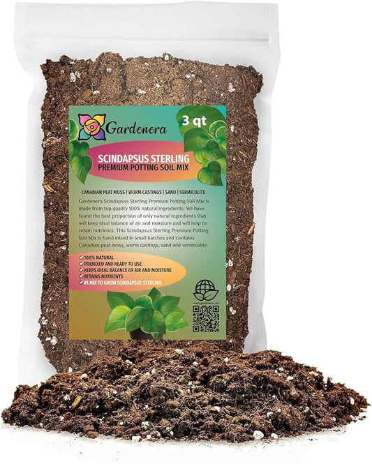 GARDENERA Scindapsus Sterling Plant Potting Soil - Enhance Variegation and Health with Professional Grade Nutrient-Rich Mix - 3 Quart