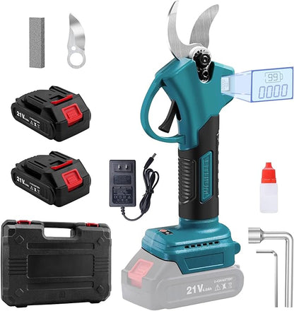 Electric Pruning Shears, Cordless Garden Shears, Branch Pruners with LCD Display, Cutting Diameter 1.2 Inch, Comes with 2 2.0Ah Batteries, Charger and Replacement Blade Set for Gardening Tree Pruning