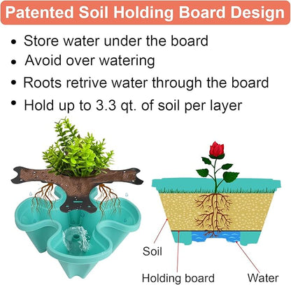 Vertical Planter, 7 Tier Stackable Strawberry Planter with Garden Tool Set, Movable Indoor/Outdoor Garden Herb Pot for Growing Vegetables and Succulents, Teal