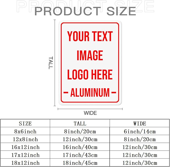 Bulk Custom Aluminum Outdoor Metal Sign - Personalized With Text, Logo, Image for Garden, Office, Business, Farm, Home, Bar - Indoor/Outdoor Use - 18"x12"