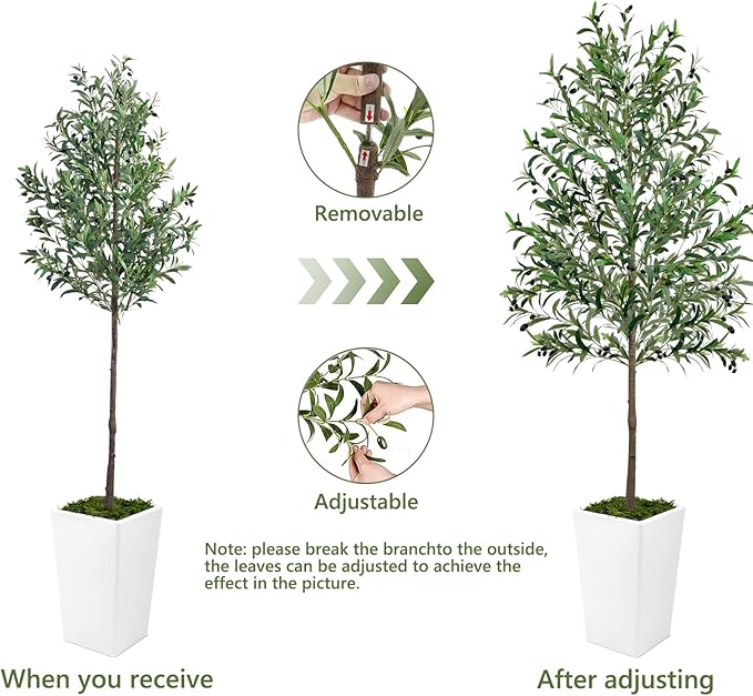 Olive Trees Artificial Indoor 7ft, 2 PCS Tall Faux Silk Plant with Pot, Realistic Leaves and Natural Wood Trunk Fake Trees with Lifelike Fruits for Home Office Decor Bedroom Livingroom Entryway