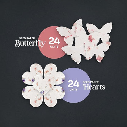 48pcs Plantable Seed Paper – 24 Heart & 24 Butterfly Embedded with Wildflower Seeds for Bridal Shower, Wedding Gift, Birthday, & Other Milestone Celebrations