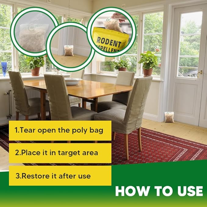 Rodent Repellent, Mice Repellent, Peppermint Rat Repellent, Keep Rodents Out of House/Cars/Rvs/Garages, Natural Mouse Repellents, Indoor & Outdoor 3 Months Protection, 12P