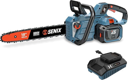 SENIX Chainsaw|60V 18" Battery Chainsaw|Brushless Electric Chainsaws|Cordless Chain Saw with 4Ah Battery & Charger|Garden Tool for Trees, Pruning, Branch Trimming, Best Gifts for Man, CSX6-M1