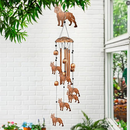 French Bulldog Wind Chimes for Outside, Metal Windchimes Outdoors Birthday Gifts for Women Memorial Sympathy Wind Chimes for Patio Garden Yard