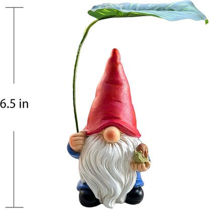 Garden Gnome Statue Decoration with Leaf Umbrella, 6.5” Figurine Ornament for Indoor Outdoor Home Patio Yard Lawn, for Gnome Lovers & Garden Enthusiasts，Mom，Women