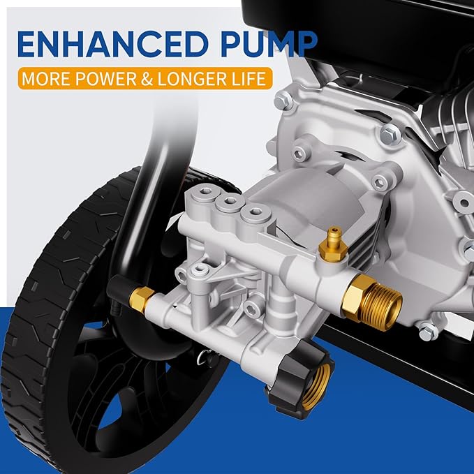 TOOLCY 3400 PSI Gas Pressure Washer, High-Performance 212cc OHV Engine, Reinforced Pump. Onboard Soap Tank, 30FT Hose, Spray Gun & 5 Nozzles, Max 2.8 GPM, Great for Cars/Driveways/Homes/Patios/Boats