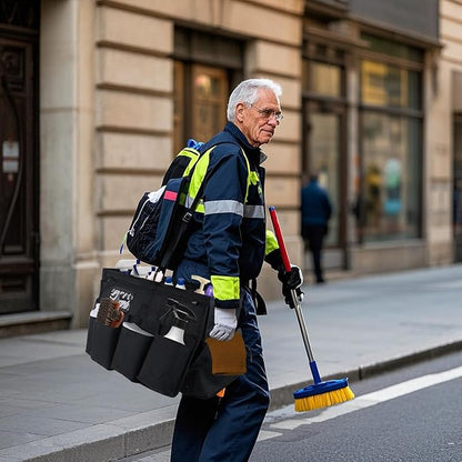 ZKOO Cleaning Bag Cleaning Caddy Organizer, Wearable Cleaning Caddy with Waist & Handles for Cleaning Tool Organizers, Extra-Large Cleaning Caddy Bag Adjustable Compartments for Housekeeping,Gardening