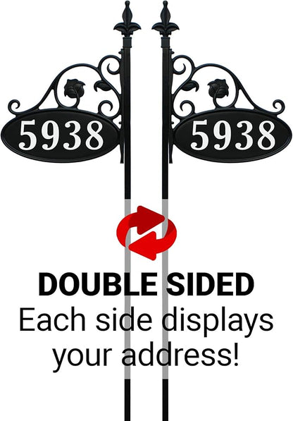 Address America USA Handcrafted Park Place Oval Reflective 911 Home Address Sign for Yard - Custom Made Address Plaque - Wrought Iron Look (58" Pole) - AS