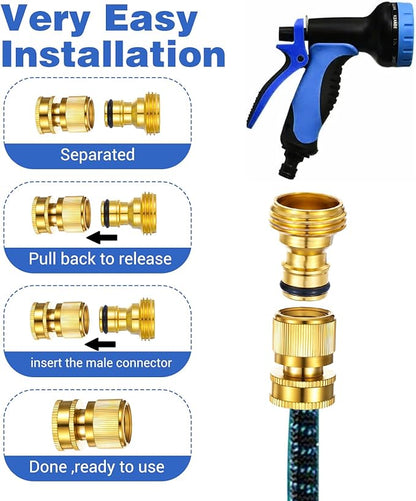 Garden Hose Quick Connector, 6 Sets Solid Brass Quick Connect 3/4 Inch GHT Thread Fitting Connect Kit No-Leak Water Hose Connectors (Female+Male)