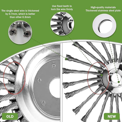 Steel Wire Grass Trimmer Head, Indestructible Weed Eater Head, for High-Power Lithium-Ion and Gasoline Weed Cutters, with Adapter, Wire Weed Trimmer Head for Moss Grass Rust Removal(High Power 8In A)