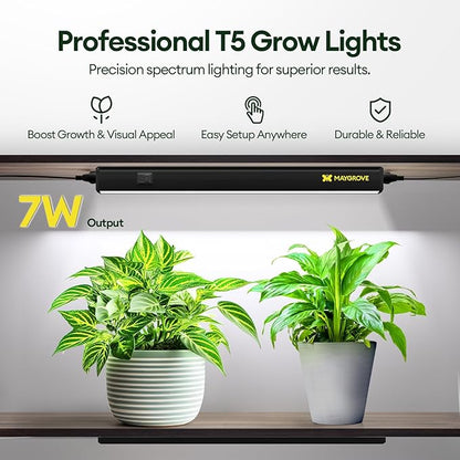 Plant Grow Lights 1FT, Sun-Like Full Spectrum 5000K, 28W(4 x 7W), T5 LED Grow Light Strips for Indoor Plants and Flowers, High PPFD, Linkable, Black, 4-Pack