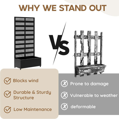 Metal Raised Garden Bed with Trellis & Wheels,72" x 35"x 15.7" Planter Box with Trellis,Privacy Planters for Patio,Garden Bed for Climbing Plants,Suitable for Climbing Plants and Vegetables,Black