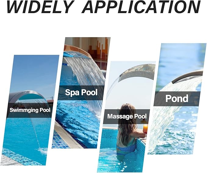 Stainless Steel 304 Pool Fountain Silver Color for Ground Pools Garden Outdoor Waterfalls Sheer Descent Pond Water Feature-23.6" Height